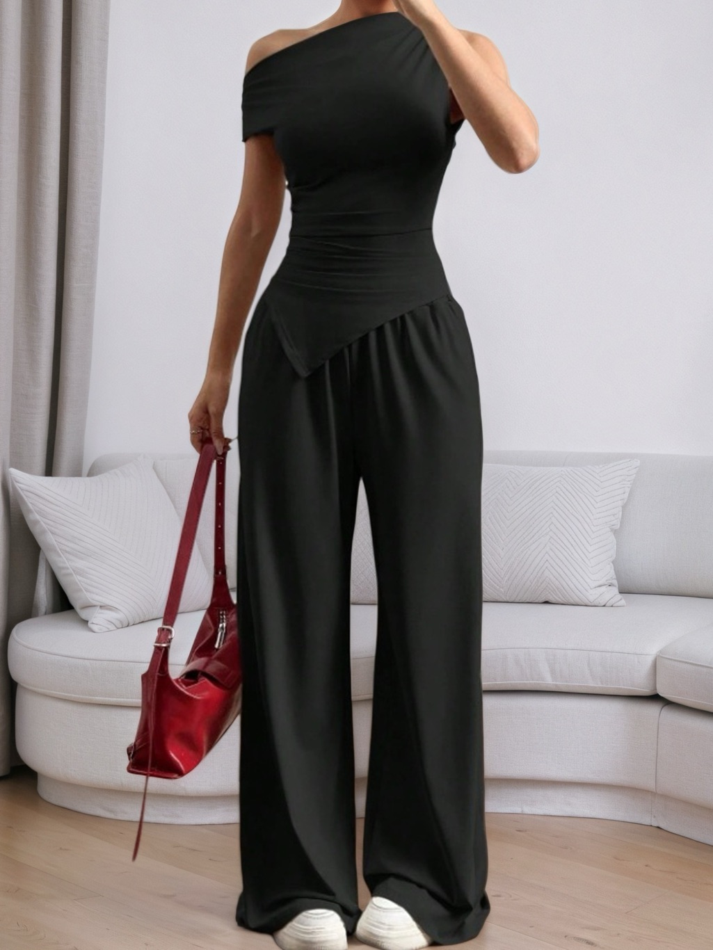 Single Shoulder Top And Pants Set